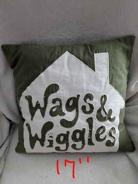 Sonoma Olive Green and White 'Wags & Wiggles' Decorative Pillow
